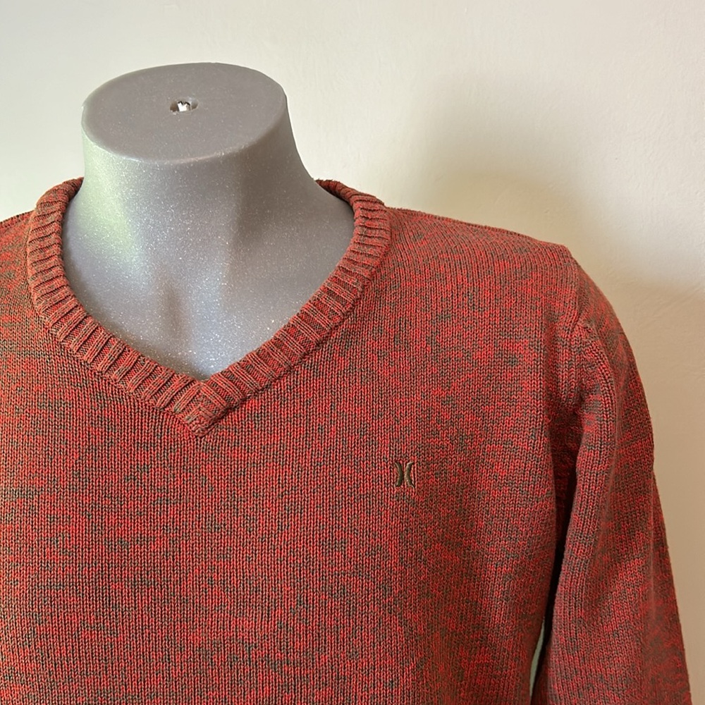 Orange Knit Hurley V Neck Sweater Large .